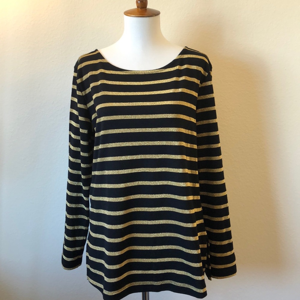 Armani Exchange Sparkly Black and Gold Striped Top